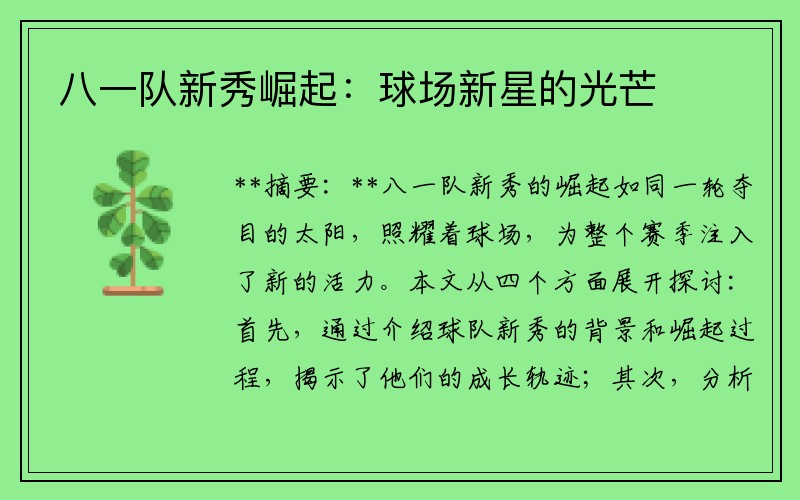 八一队新秀崛起：球场新星的光芒